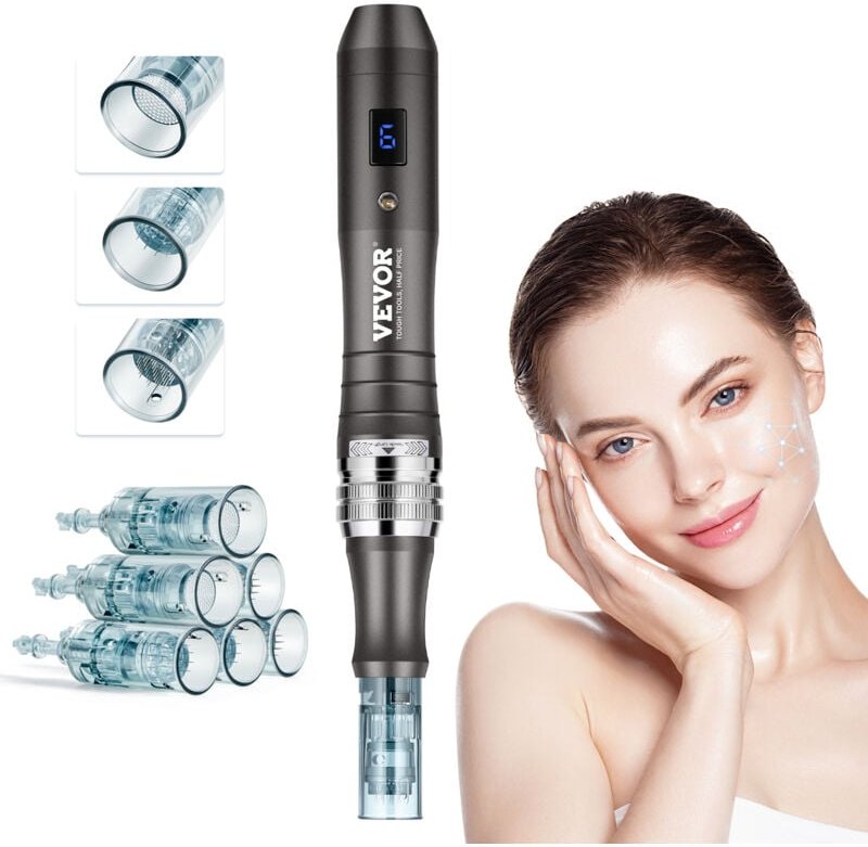 VEVOR Professioneller Microneedling-Stift, elektrischer Derma-Pen mit 6 Einwegkartuschen, Dermapen-Schönheitsgerät mit 6...