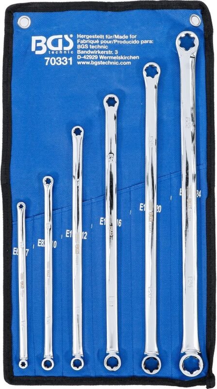 BGS 70331 Doppel-Ringschlüssel-Satz mit E-Profil-R ingköpfen, extra lang, SW E6 x E7 - E22 x E24, 6-t