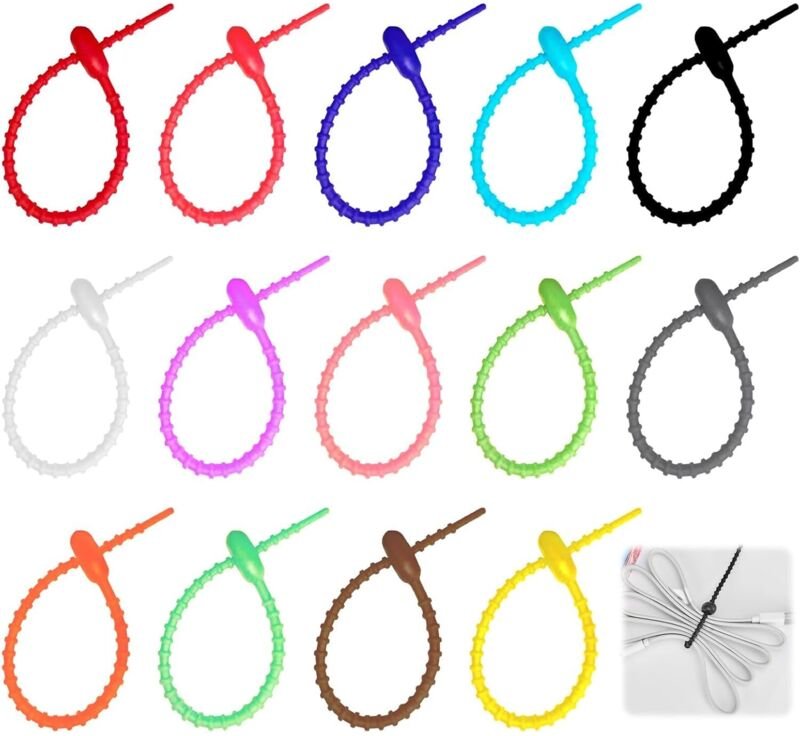 27 Stück Silikon-Kabelbinder, Silikon-Kabelbinder, wiederverwendbare und flexible Kabelbinder, ideal zum Ordnen von Kabe...
