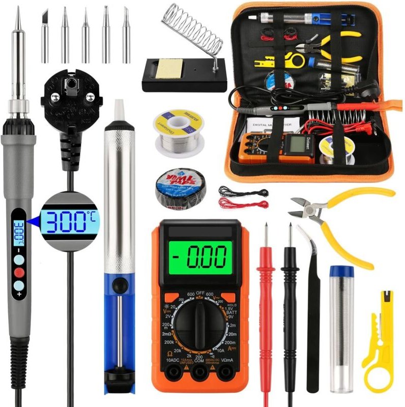 Lötkolben Set LCD Display Profi Lötkolben 60W Lötset Elektronik, Temperatur Einstellbar 180-500℃, 21 in 1 Lötset mit Dig...