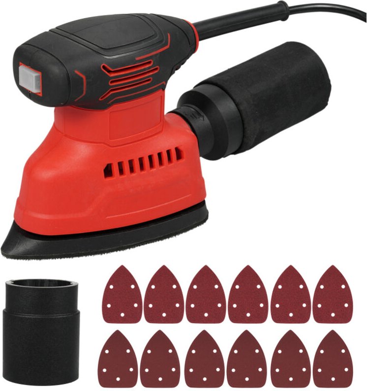 Levigatrice di precisione 130W 1,1A, motore 12.000 giri/min, 12 fogli carta vetrata, impugnatura ergonomica, compatta pe...