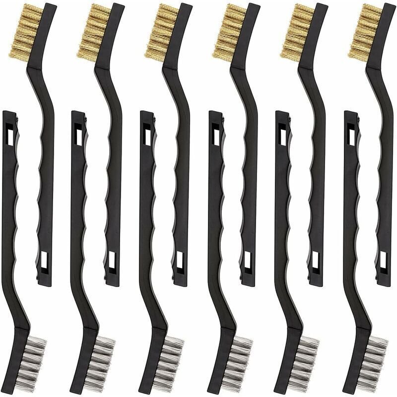 Set mit 12 Mini-Metallbürsten aus Edelstahl und Messing