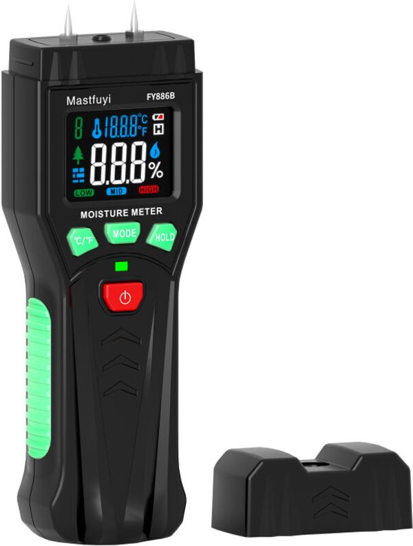 Misuratore di umidità per legno, tester di umidità a puntale con indicatori visivi per legna da ardere, legname, materia...