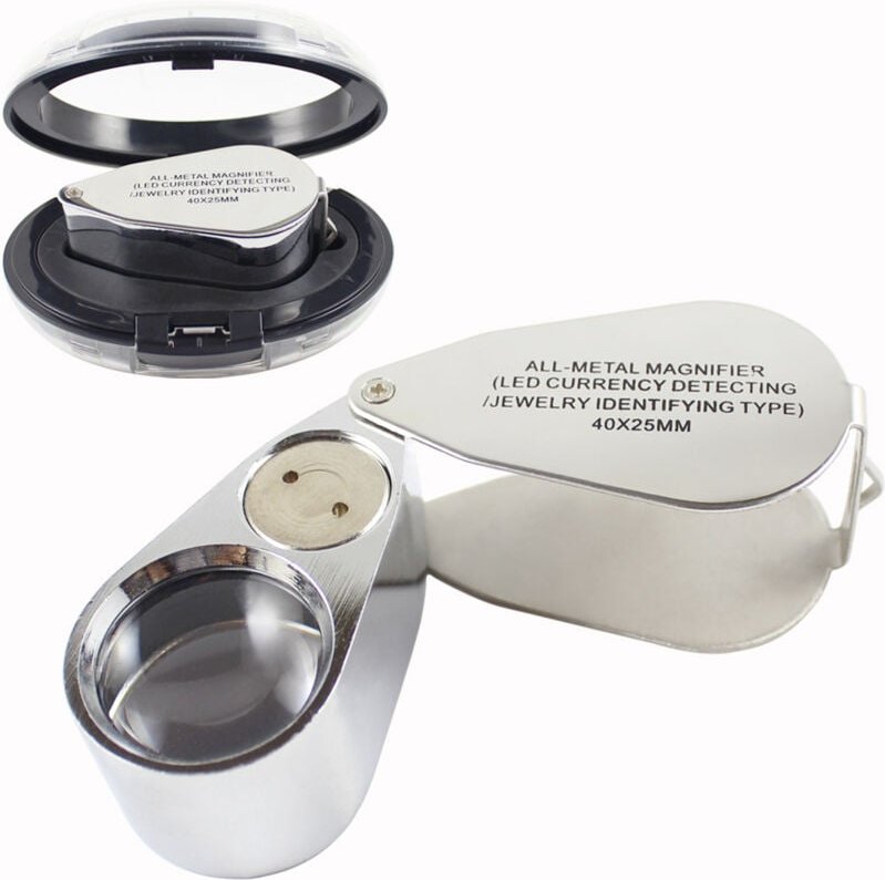 Loupe de Bijoutier 40X,Loupe Bijoutier avec Lumière,Loupe de Poche,Loupe Pliante en Métal pour Diamants, Bijoux, Pièces ...