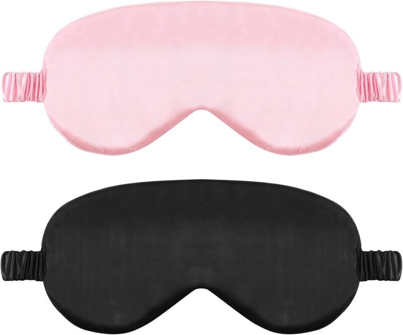 Set mit 2 Seidenschlafmasken, weichem Satinstirnband mit elastischem Riemen, bequeme Nachtmaske für Damen und Herren (sc...
