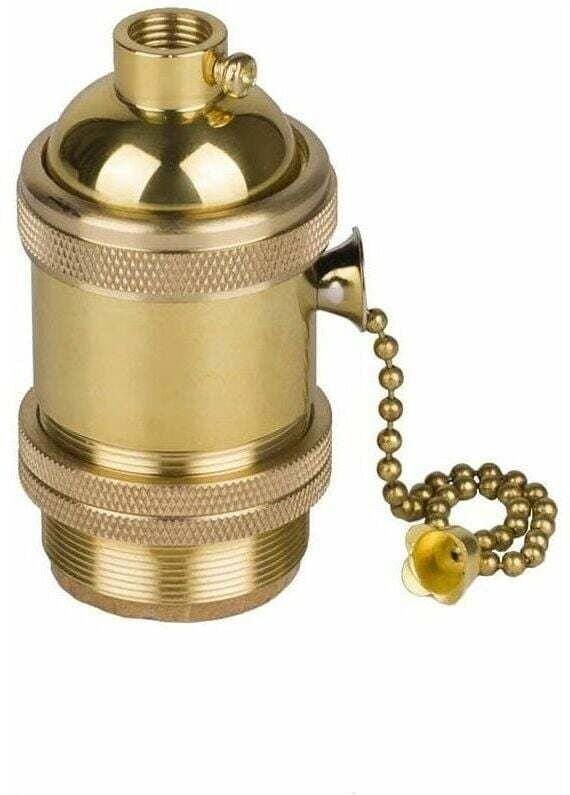 Mumu - Tigrezy Vintage E27 Lampenfassung Lampensockel mit Kupferkettenschalter Messing Kupferfarbe