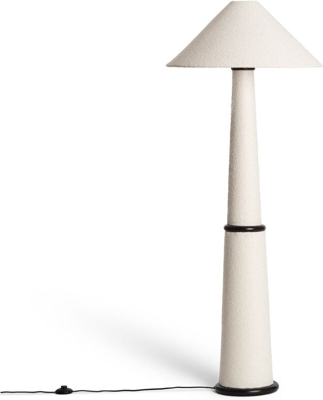 Led Stehlampe aus Holz und Stoff Lombe Weiß