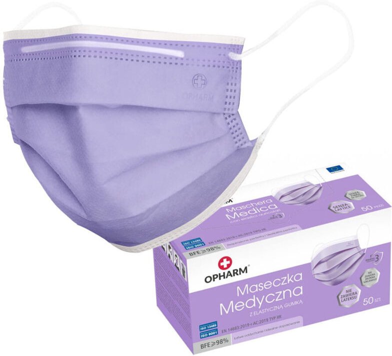 Lila OP-Maske mit Gummiband, Typ IIR Opharm, 50 Stück