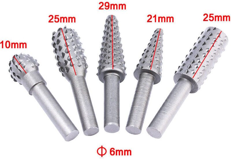 1/4 Zoll 6 mm Schaft Rotary Burr Holzfeile Raspel Bohrer Werkzeug 5-teiliges Set - Silber