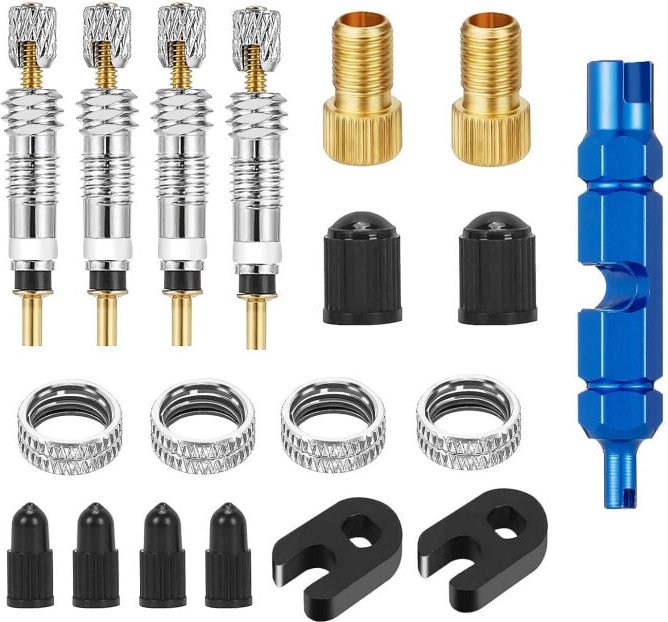 Csparkv - 19 Stück Presta-auf-Schrader-Ventiladapter, Fahrrad-Presta-Ventil-Adapter, Konverter, Presta-Ventilkappe und