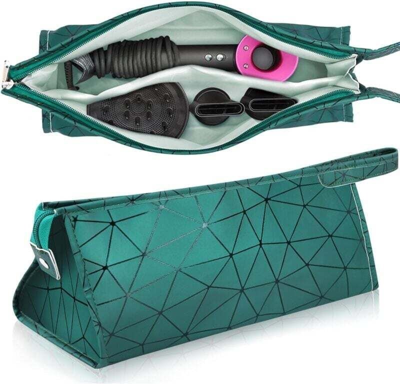 SNQ - Aufbewahrungstasche für Haartrockner aus PU-Leder, kompatibel mit Dyson Supersonic Haartrockner, wasserdichte Reis...