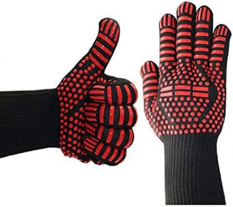 Paar Ofenhandschuhe (rot), Grillhandschuhe, 800 °c hitzebeständig, Küchenhandschuhe, Silikon, rutschfest, hitzebeständig...