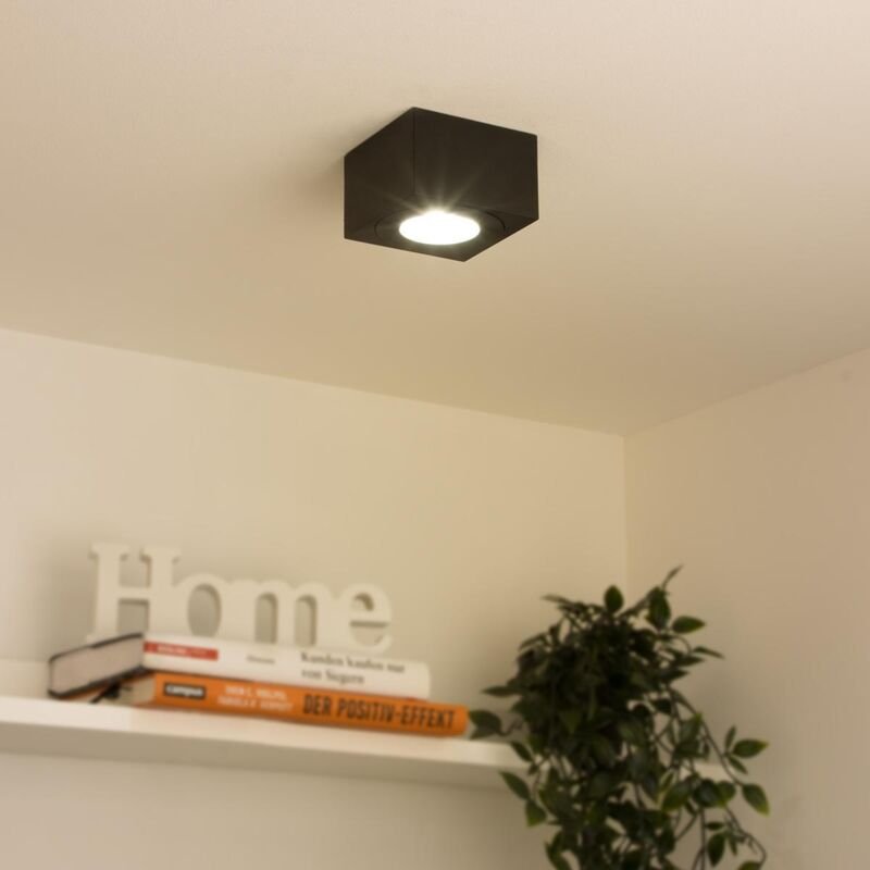 Flacher Aufbaustrahler eckig IP44 Deckenleuchte - Farbe: schwarz - LED Leuchtmittel: 5W Warmweiß 230V dimmbar 60°