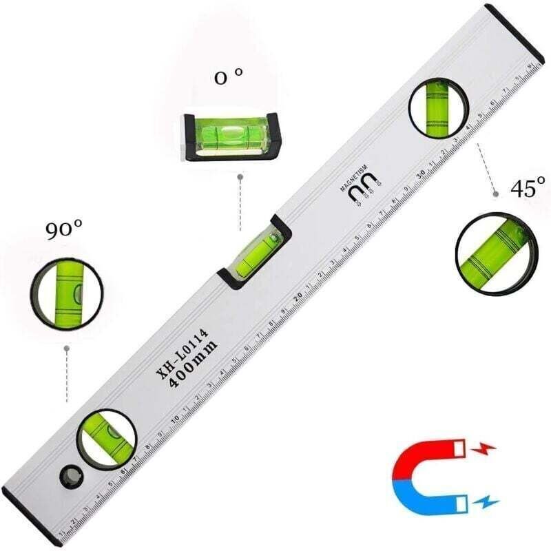 40 cm Wasserwaage, magnetische Wasserwaage mit 3 gut sichtbaren Libellen, Aluminiumgehäuse, robuste Spitzen für horizont...