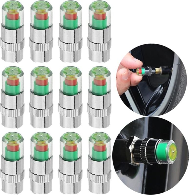 Thumbnail - 12 Stück Auto-Reifendrucküberwachung, Ventilschaftabdeckung, Sensoranzeige, 2,4 Bar 36 psi Drucküberwachung, Reifenventi...