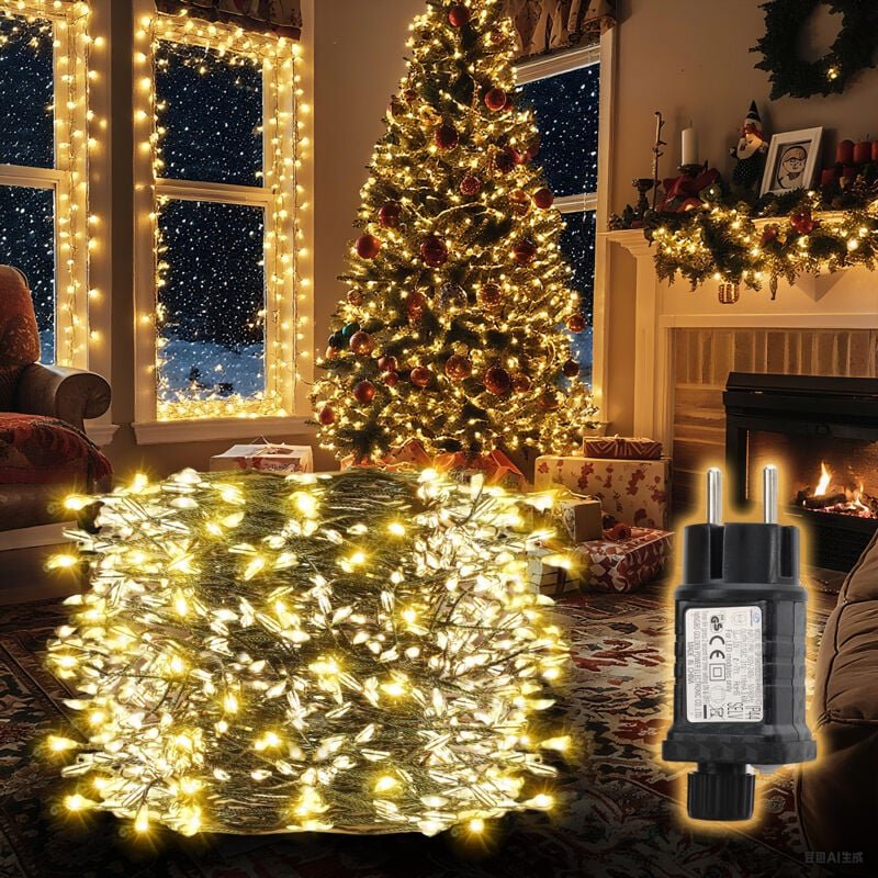 LED-Lichterkette Aussen Dunkelgrün Cluster Weihnachtslichterkette Warmweiß 10M-400 LEDs, 8 Modi, Timer & Memory für Weih...