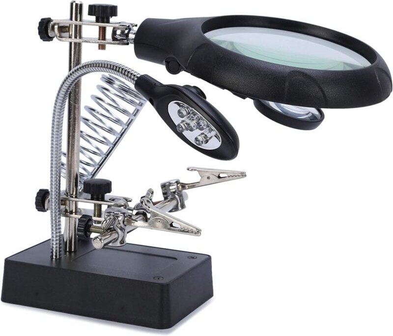 Standlupe, Vergrößerungsglas, 5 LEDs, multifunktionaler Lötkolben, dritte Hand für elektronische Ingenieure, Uhrmacher, ...