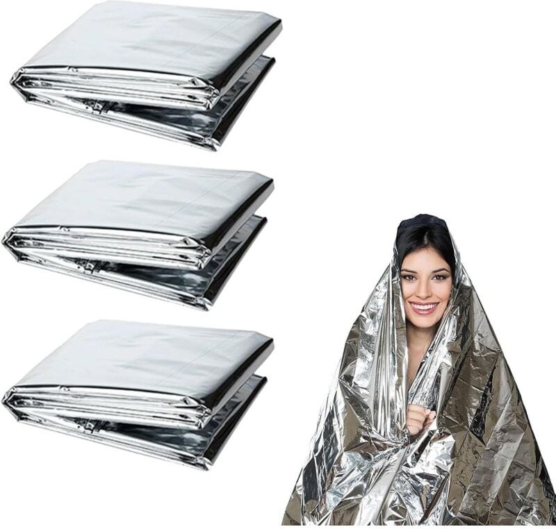 Silber, 160 x 210 cm) 10 Stück Überlebensdecke, Thermodecken, Überlebensrettungsdecke, Sonnendecke für Camping, Wandern,...