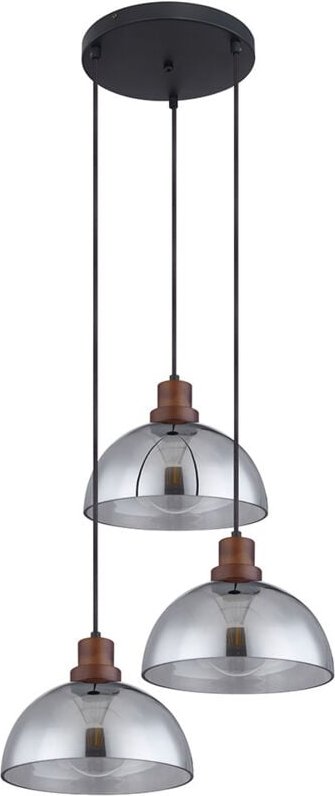 Hängelampe Holzlampe 3 flammig Glasschirm Pendelleuchte Hängeleuchte Wohnzimmerlampe, Metall Glas, schwarz braun, 3x E27...
