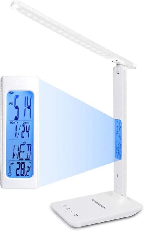 BEBUSINGOTO Dimmbare LED-Tischlampe, 3 Modi/5 Helligkeitsstufen/LCD-Display/Wecker, Berührungsschutz für die Augen (weiß...