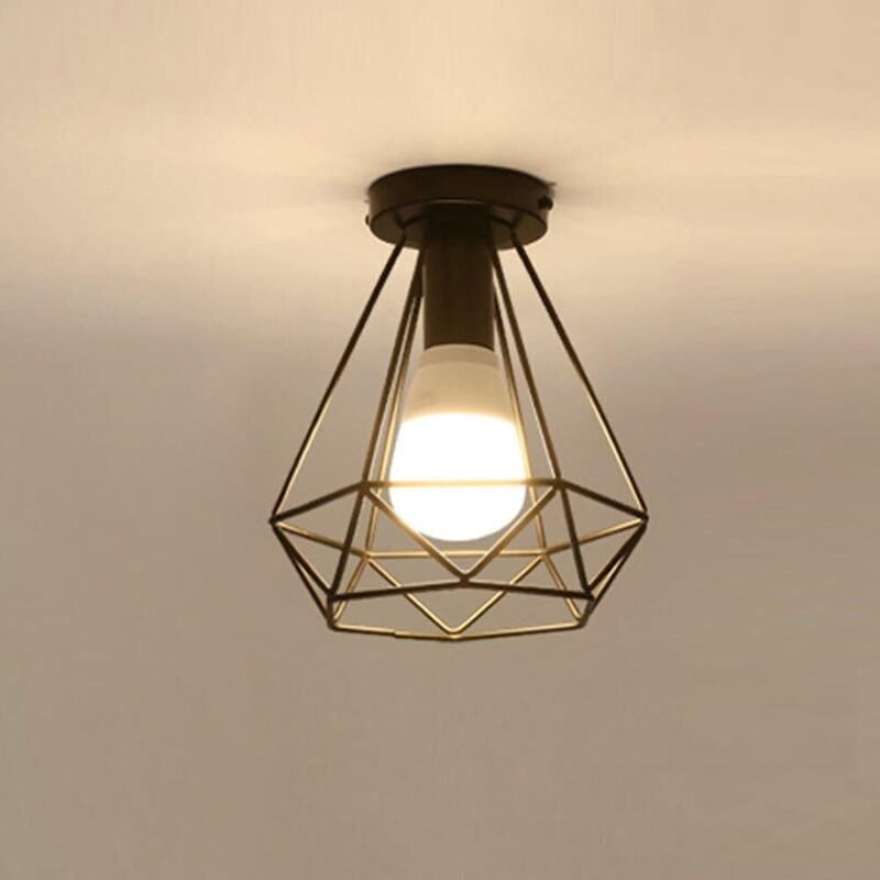 STOEX Deckenlampe Vintage Deckenleuchte im Industrial Diamant Eisen Käfig E27 Lampe Pendelleuchte (Schwarz)
