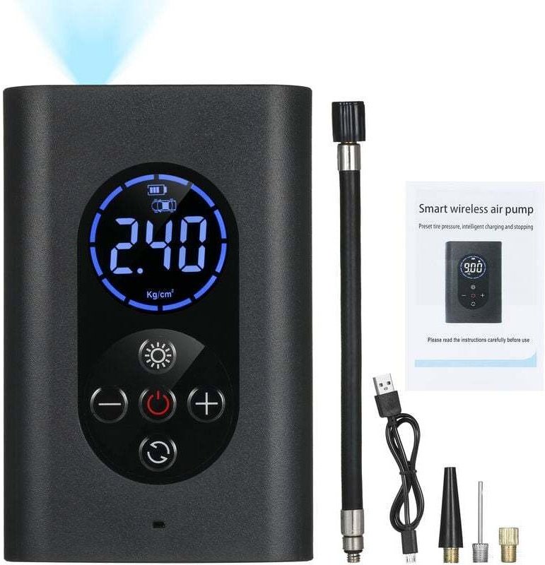 Tragbarer Luftkompressor, 150 psi, elektrische Luftpumpe mit wiederaufladbarem USB-LED-Manometer, 4000 mAh, automatische...