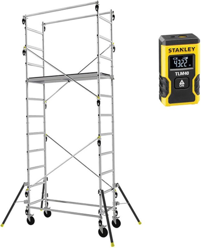 Rollgerüst aus Aluminium : Arbeitshöhe 4.70m maxi + Stehleiter 3 Stufen - 347703-Q50/3