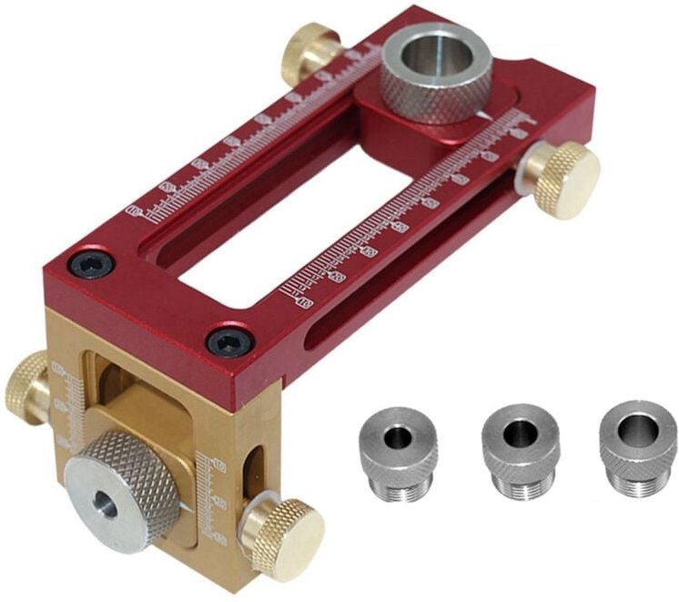 2-in-1-Bohrführung, Dübellehre, Bettschrank, Schraubenlochsucher, Holzbearbeitungs-Lochbit-Set, 5-Loch, 6/8/10/12/15 mm
