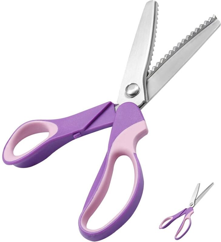 Zackenschere 23,5 cm Professionelle Edelstahl-Nähschere für Bastelarbeiten, Leder, Baumwolle, Papier, Stoff (Mauve)