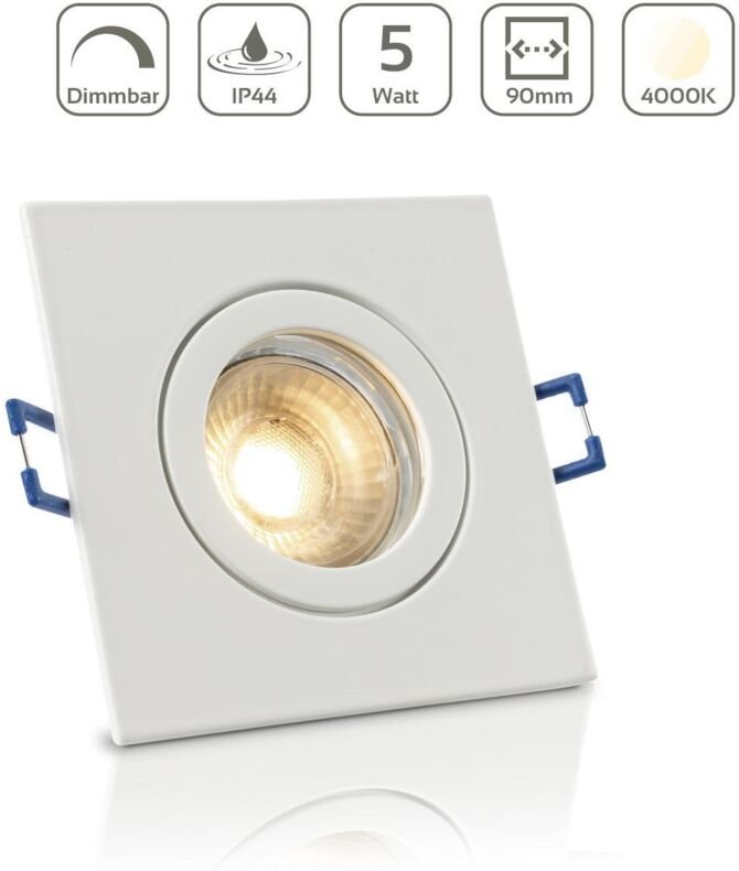 Einbauspot IP44 eckig - Farbe: Weiß - LED Leuchtmittel: GU10 5W neutralweiß dimmbar