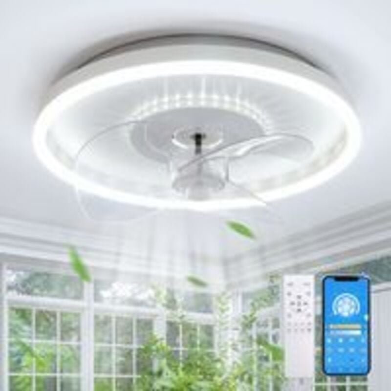Deckenventilator mit Beleuchtung, dimmbares LED-Ventilatorlicht mit Fernbedienung per App, 6 Geschwindigkeiten, 32W weiß...