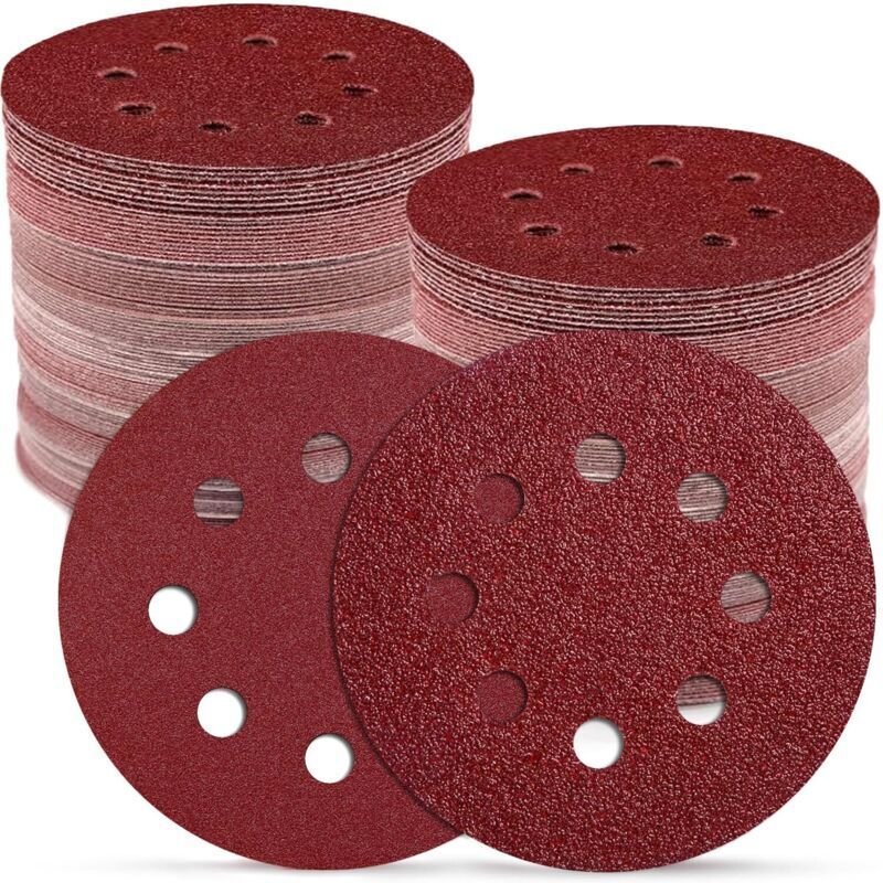 110 Stück 125-mm-Schleifscheiben, 125-mm-Schleifscheiben (18 x 40/60/80/100/120, 10 x 180/240 Körnung), 8-Loch-Rundschle...