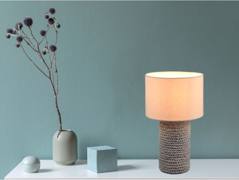 Tischleuchte mala Keramik mit Stoffschirm in Beige, Höhe 38cm