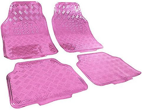 Universal Auto Fußmatten 4-teilig Alu Chrom Optik Riffelblech Rosa - Woltu