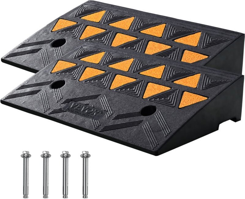 VEVOR 2xSchwellenrampe Vollgummi Türschwellenrampe Max. Tragfähigkeit bis zu 15Tonnen Bordsteinrampe 50x32x11cm Rollstuh...