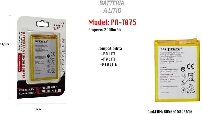 Maxtech - Trade Shop - Lithium-Akku 2900 mAh für Huawei P9 Lite P10 Lite P8 Lite 2017 PA-T075 -