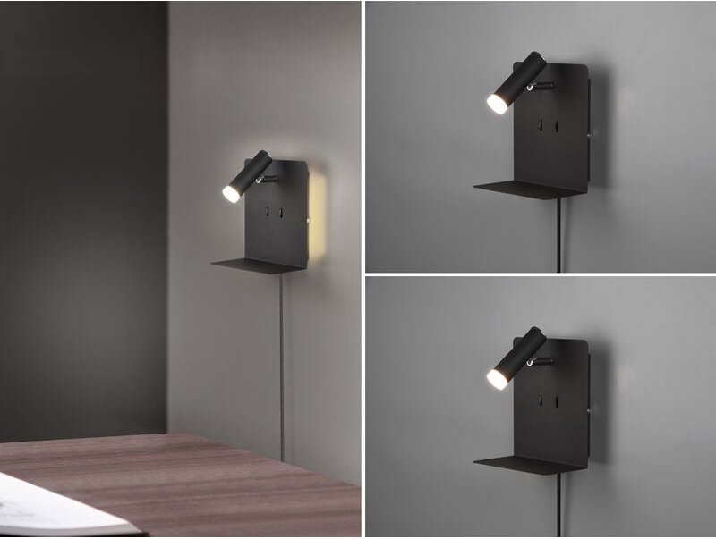 2er Set led Wandspots Schwarz mit Schalter, Stecker & usb, Breite 16cm