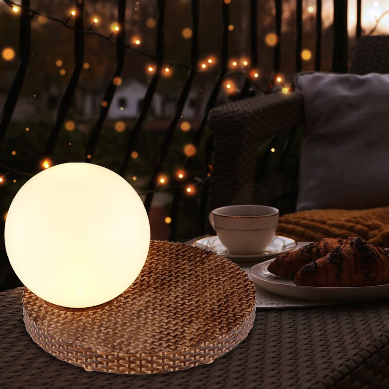 Thumbnail - Windlicht Solar Terrassendeko Outdoor Tisch Solar für Außen Solarlampe Rattan Optik Solarkugel Garten Deko Balkon, hellg...
