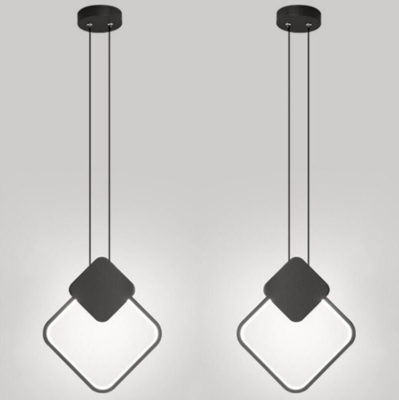 Modern Pendelleuchte Rund Ring Metall Hängelampe Höhenverstellbare Deckenleuchte Kaltweiß Licht Schwarz 2 Stücke