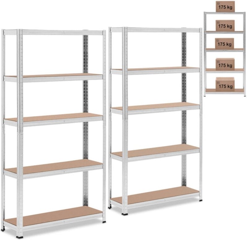 Lagerregal Metall 5 Böden 875 kg 90 x 30 x 180 cm grau 2 Stk.