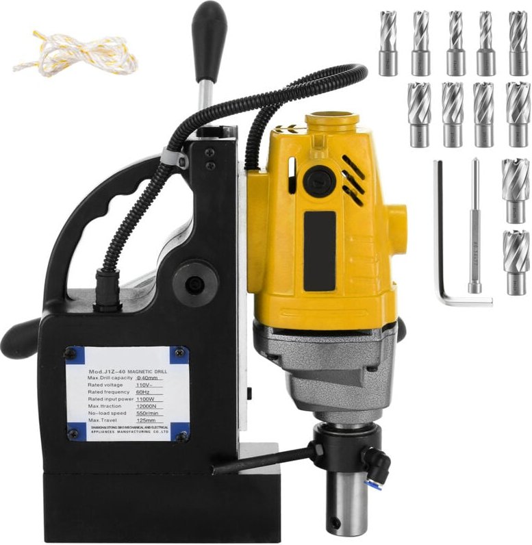 Mophorn - MD40 1-1/2 Zoll elektrische Magnetbohrmaschine, 1100 w Bohrmaschine mit 11-teiligem HSS-Fräsersatz, präzisem R...