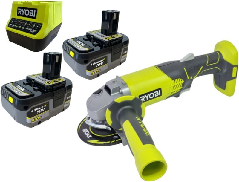 Ryobi R18AG-0 Akku Winkelschleifer 18 V ONE+ 115 mm + 2x Akku 4,0 Ah + Ladegerät