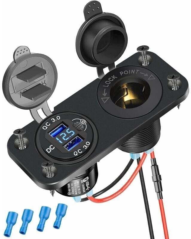 Zigarettenanzünder-Steckdose mit Quick Charge 3.0, 12 V/24 V USB-Steckdose mit LED-Voltmeter und wasserdichter Dual-USB-...