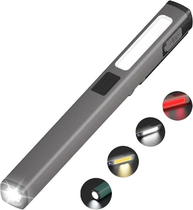 Wiederaufladbare LED-Taschenlampe, COB mit Weiß-/Rotlichtmodus, USB-C-Kabel, tragbare Arbeitsleuchte mit 6 Modi und Akku...