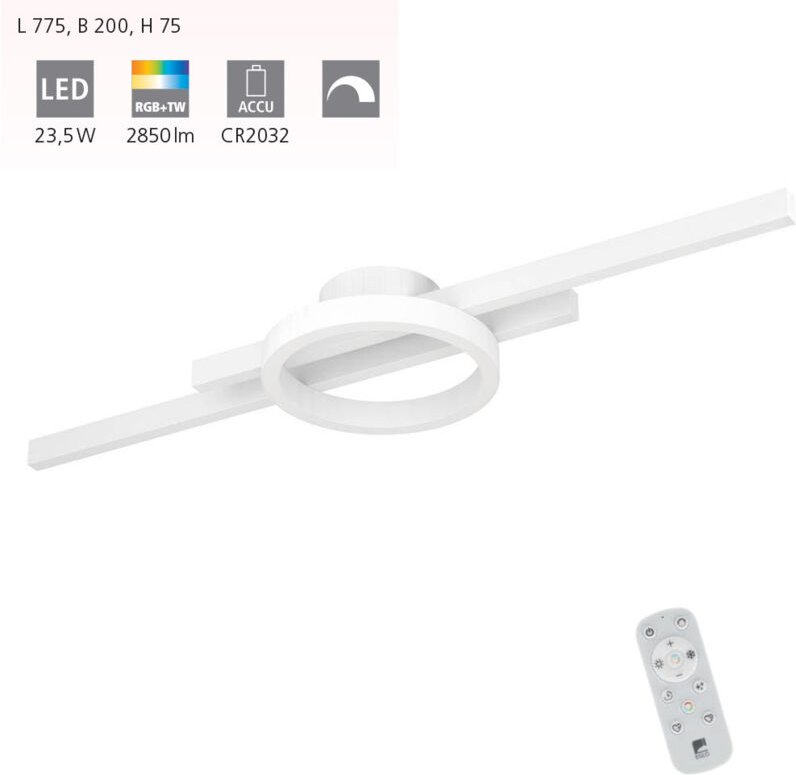 Eglo 900952 LED Deckenleuchte AMANDOLO Alu, Stahl, Kunststoff weiss 23,5W 2700-6500K L:77.5cm B:20cm H:7.5cm dimmbar ink...