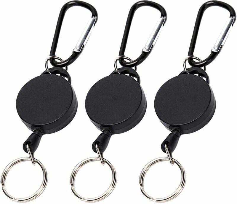 Ausweishalter, 3-teiliger einziehbarer Schlüsselanhänger, Karabiner mit Teleskoprolle, ausziehbar, Stahlband, Schwarz Ym...