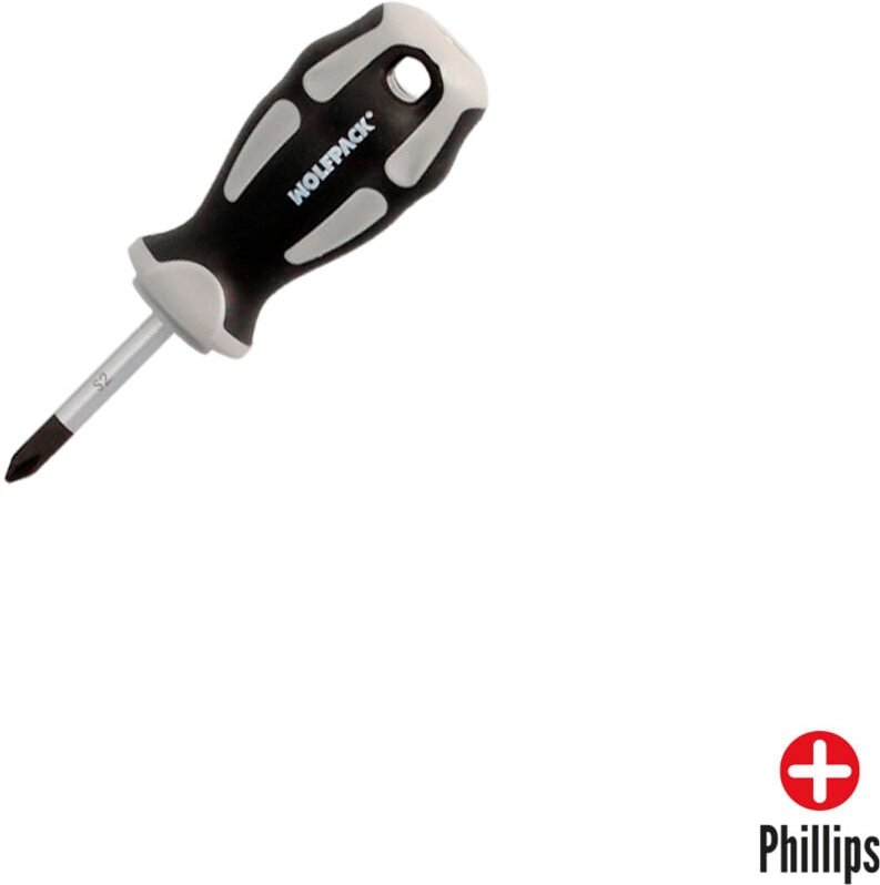 Kreuzschlitzschraubendreher aus S2-Stahl, Griff aus tpr aus Bimaterial. PH-Messung 1 x ø 5,0 x 38 mm. DIN5262.