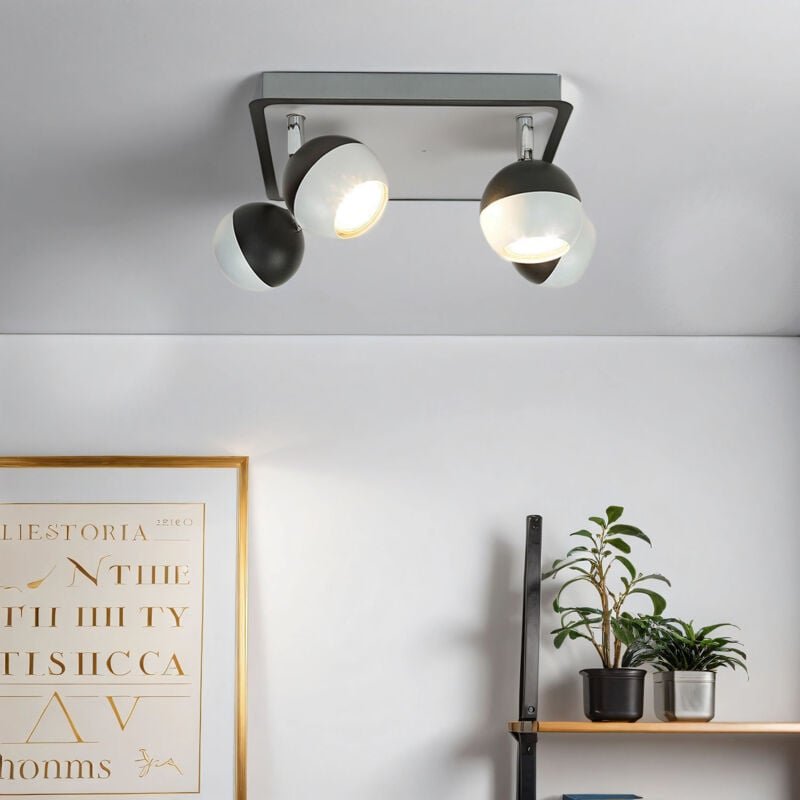 Licht-erlebnisse - Deckenstrahler GU10 verstellbar 25 cm breit Schwarz Weiß 4-flammig Kugel Schirm Modern