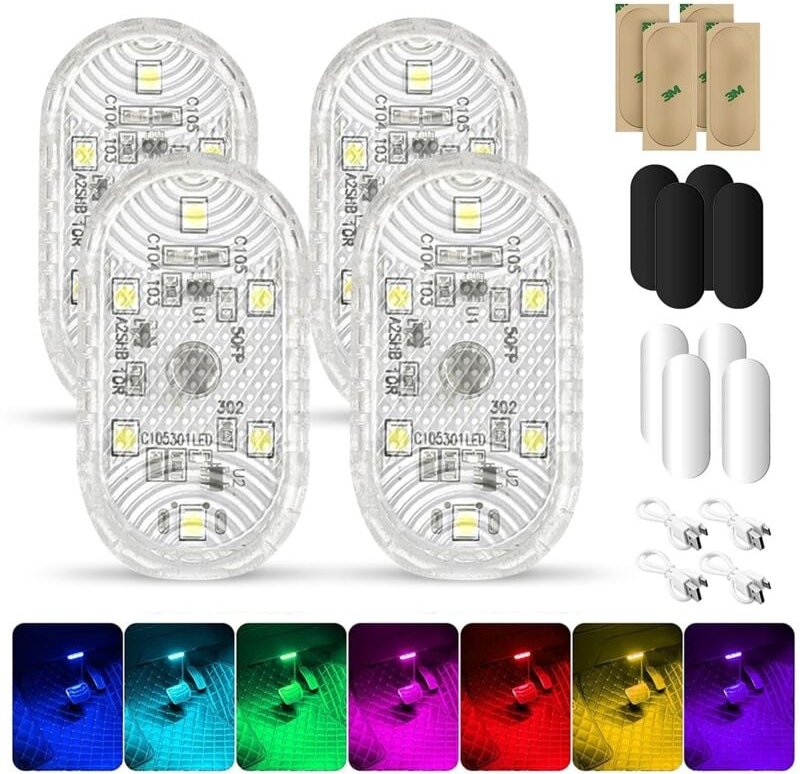 4-teilige RGB-Innenbeleuchtung fürs Auto, Touch-Innenbeleuchtung fürs Auto, 7 Farben LED-Innenbeleuchtung fürs Auto, Tou...