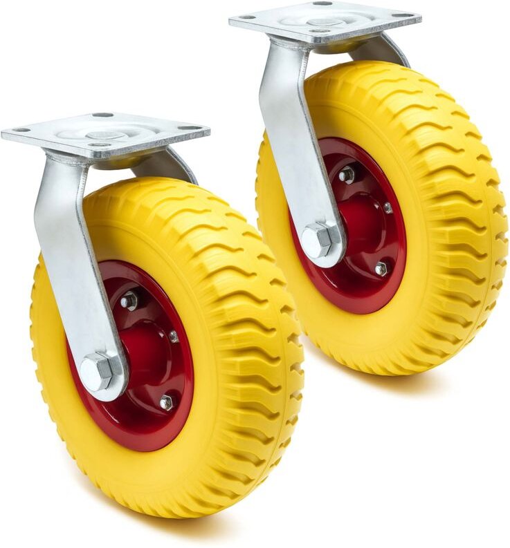 Wiltec - Lenkrollen Set 2x Ø220mm Transportrolle 58mm breit bis 100kg pro Rad gelb aus Vollmaterial mit schwingender Hal...